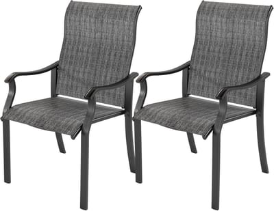 Set van 2 Comfortabele en Weerbestendige Tuinstoelen met Hoge Rugleuning en Armleuningen - Grijs Metaal