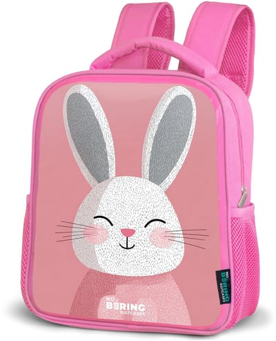 NoBoringSuitcases.com® - Rugzak roze - Schooltas meisjes - Roze - Konijn - Glimlach - Illustratie - Kinder rugtas meisje - Boekentas kind - Kinderrugzak voor school - Schoolrugzak