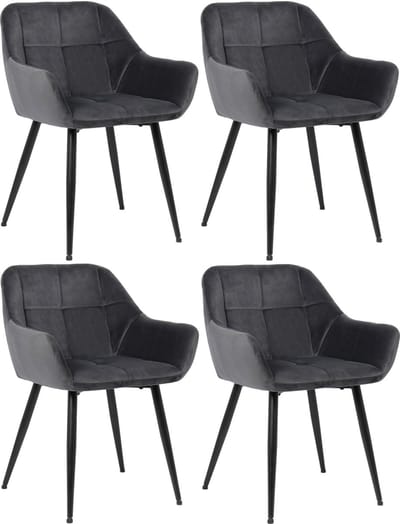 CLP Emia Set van 4 eetkamerstoelen - Met armleuning - Velvet - Fluweel - grijs Fluweel