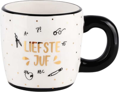 Mok liefste juf wit goud zwart 13 x 9 x 10 cm | A210635 | Dekoratief