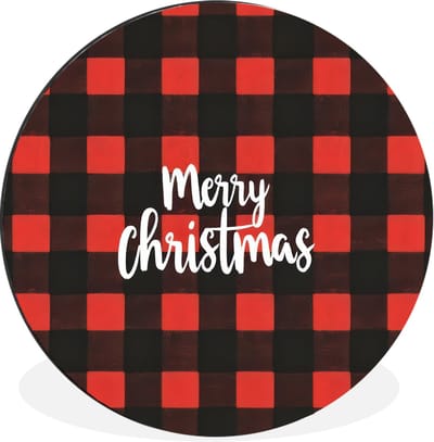 WallCircle - Wandcirkel - Muurcirkel - Geruit - Rood - Tekst - Christmas - Aluminium - Dibond - 30x30 cm - Binnen en Buiten