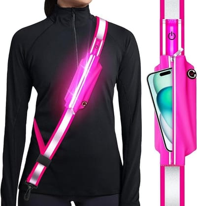 Lichtband joggen met reflectorriem, led-reflectorband, USB type C, oplaadbaar looplicht met reflectoren, licht voor joggers, hardlopen, fietsen, hondenwandelen, outdoorsport, voor mannen,Roze
