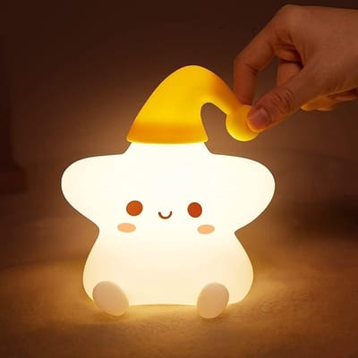 Oneay Schattig Ster-nachtlampje, LED-nachtlampje in de vorm van een Ster voor kinderen, gemaakt van voedselveilig siliconen, dimbaar, zacht aanvoelend siliconen lampje, leuk cadeau, perfect voor op het bureau, in de babykamer of kinderkamer