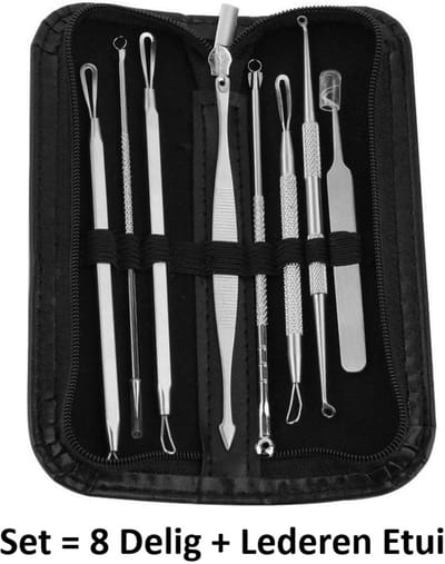 Vernieuwde versie – Set van 8 inclusief Luxe Etui - Mee-eters Verwijderen - Blackhead Remover - Puistjes Professionele Kit - Blackhead remover - Acne verwijderen set - Skincare - Comedonenlepel-Gezichtsverzorging - RVS - Underdog Tech