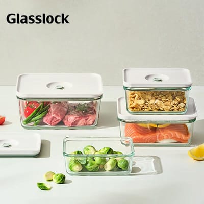 GLASSLOCK Vacuüm-afgesloten Voedselbewaarcontainer, Grote Capaciteit Huishoudelijke Luchtdichte Glazen Doos voor Magnetronbestendige Keukenorganisatie, 1350ml