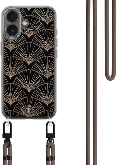 Casimoda® hoesje met bruin koord - Geschikt voor iPhone 17 - Deco Glam - Afneembaar koord - TPU/polycarbonaat - Multi