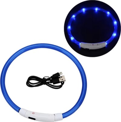 Okado LED Hondenhalsband Blauw Oplaadbaar – Lichtgevende Halsband Hond 20-48 cm – Op Maat te Knippen met 3 Lichtstanden