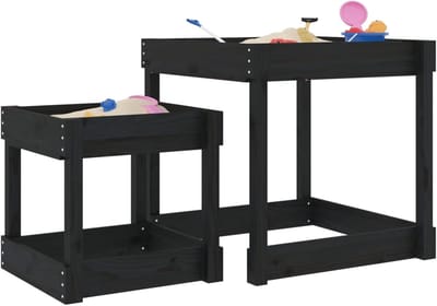 Houten Zandtafels - Kinderspeeltafels - Buitenspelen Tuin - Set van Twee - 70x70 en 50x50 - Zwart