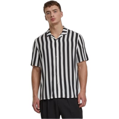 Urban Classics - Viscose AOP Resort Overhemd - S - Zwart/Gebroken wit
