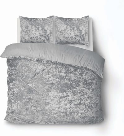 iSleep Dekbedovertrek Crushed Velvet - Tweepersoons - 200x200/220 cm - Licht Grijs