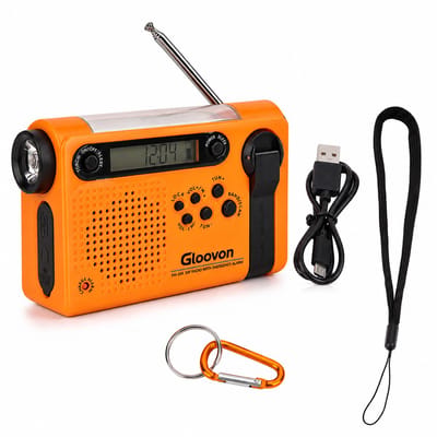 Gloovon® Noodradio met Solar & Dynamo - AM/FM/SW Radio - Ingebouwde 2000mAh Powerbank & Zaklamp - Compact & Draagbaar - Oranje