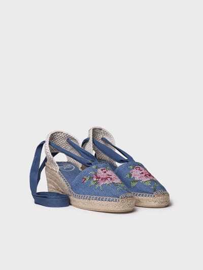 Vegan dames espadrille van katoen met borduurwerk en sleehak | VENICE