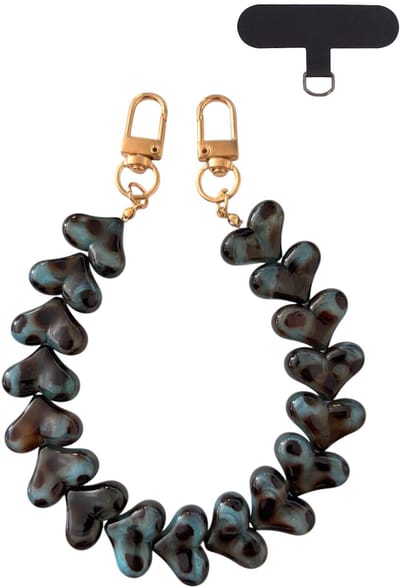 Telefoonkoord Leopard - Hartjes Blauw | Lengte 32 cm | Acryl/Bijoux | Fashion Favorite