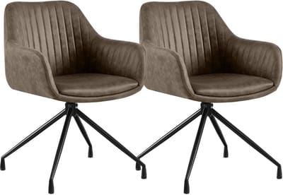 CLP Welby Set van 2 eetkamerstoelen - met armleuning - klassiek - draaibaar - Vintage kunstleer/grijs