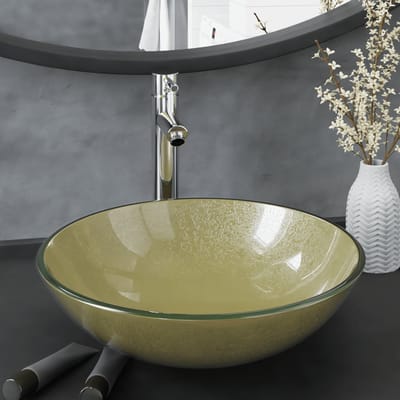 vidaXL - Wastafel - met - kraan - en - pop-up - afvoer - gehard - glas - goudkleurig