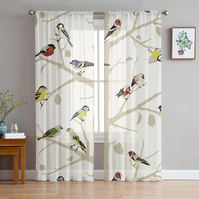 Grijswitte boomtakken doorschijnende gordijnen voor woonkamer moderne voile gordijn slaapkamer tule gordijnen raamgordijnen decor W135 x H114cm