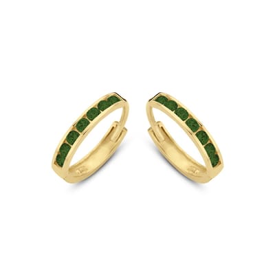 New Bling 9NBG-0580 Gouden Oorringen met Zirkonia Steentjes - Groen - 11x1,9mm - 14 Karaat - Goud
