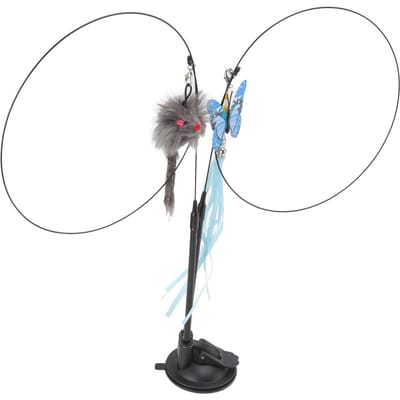 Jouet Canne à Plumes pour Chat à Ventouse Double Extrémité Fil d'Acier Amovible Jouet Interactif Chat Teaser Bâton pour gray