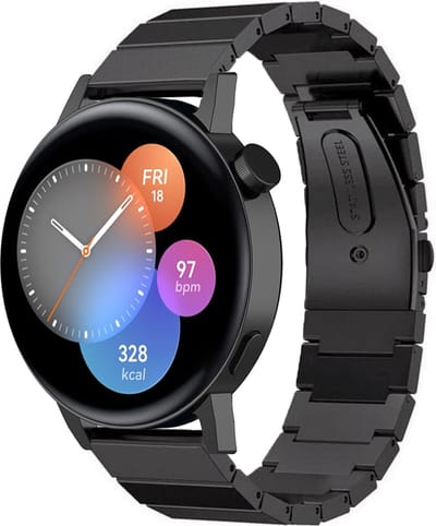 Metalen bandje geschikt voor Huawei Watch GT / GT 2 42mm / Huawei Watch GT 3 42mm / Huawei Watch GT 3 Pro 43mm bandje staal - Stalen bandje RVS metaal schakels - Schakelbandje quick-release - Zwart