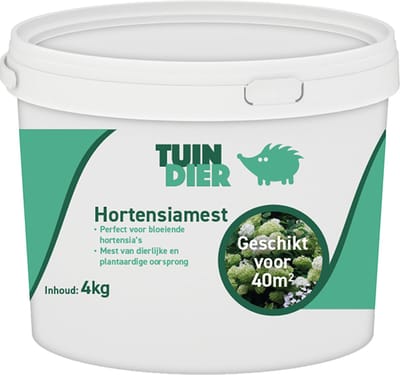 Hortensia mest | TUIN-DIER® | Hortensia voeding | Hortensiamest | Hortensiavoeding | 100% natuurlijk | In handige bewaaremmer | 4.000 gram | 4 kilogram