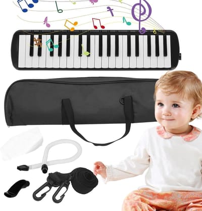 Melodica Instrument - Lucht Piano - Muziek Leren - 37 Toetsen - 48 cm - Zwart