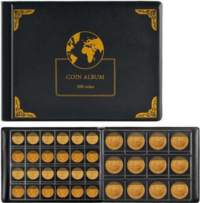 Dutchers® Muntenverzamelalbum – Verzamelmap Voor 300 Munten – Collectie opslag - Collector Bewaarmap - PU Leder – Zwart – Geschikt voor 2 Euromunten, Silver Dollars en Meer
