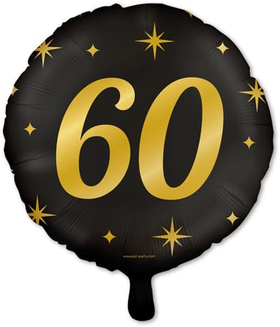 Q2P - 60 Jaar Ballon - Verjaardag Versiering - Zwart & Goud - Folie Ballon - Feest Decoratie - Helium Geschikt