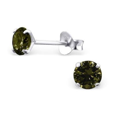 Aramat Jewels | Oorbellen | 925 Zilveren Kristal Oorbellen - Sprankelende Zirkonia Studs | 5mm / Olijf Groen | | | Zilver | Kinderen, Volwassenen | Verkleurd niet