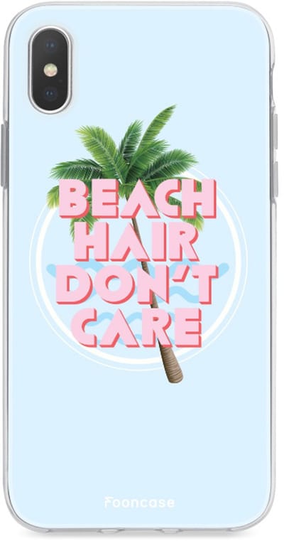 Fooncase Hoesje Geschikt voor iPhone XS Max - Shockproof Case - Back Cover / Soft Case - Beach Hair Don't Care / Blauw & Roze