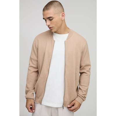 Regular Fit Smart Knitted Bomber Jacket | Taupe | Size XS