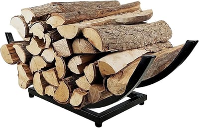 Gebogen Houtrek - Houtopslag Standaard - Haardhout Opslaan - Voor Binnen en Buiten - 71 cm Lang - Zwart