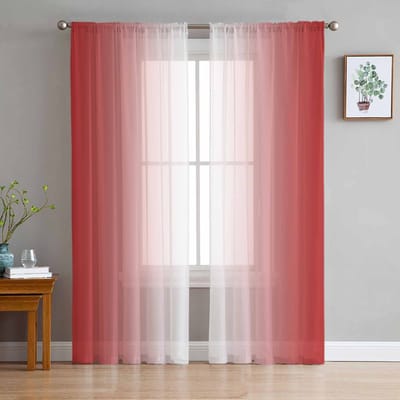 Rode en Witte Verloop Raamtule Gordijnen voor Woonkamer Slaapkamer Hotel Luxe Decoratie Transparante Gordijnen 135W x 183H(cm)