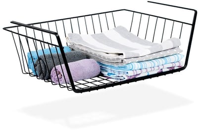 Onder Plank Hangende Metaal Zwart 40,5x26,5x14,5 cm - Mand - Plankmand - Organizer - Mandje - Opslagmand voor Keuken - Kantoor - Pantry - Badkamer - Kabinet