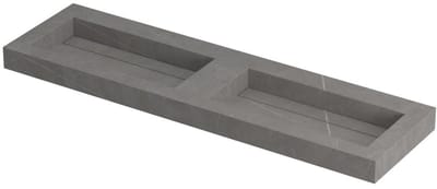 INK Pitch Wastafel Keramische Slab Bak Dubbel met Drain en Front en Side Skirts Zonder Kraangaten - 1600x450x90 mm - Armani Grey Mat