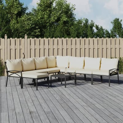 vidaXL - 9-delige - Loungeset - met - kussens - staal - zandkleurig