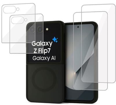 Hoesje + 2x Screenprotector geschikt voor Samsung Galaxy Z Flip 7 Hoesje - Portemonnee Hoesje geschikt voor MagSafe - Magnetisch - Zwart
