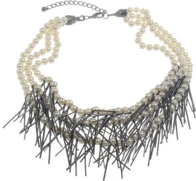 Behave - Ketting met 3 parelsnoeren en staafjes - Modeaccessoire voor een chique look - Lengte 46 cm (+verlengketting 7 cm)