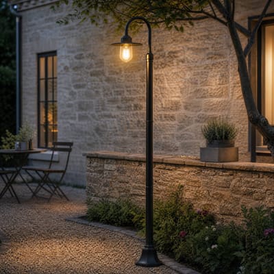 Lindby buitenlamp Bilma, 1-lamp, roestkleurig, 220 cm, glas, IP65