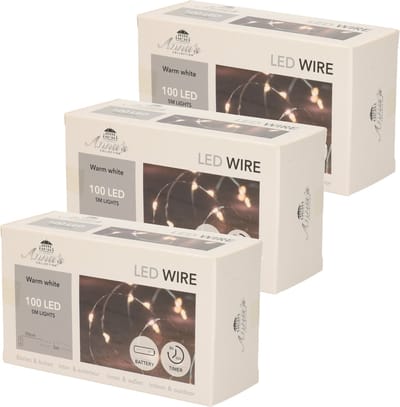 Set van 3x stuks draadverlichting lichtsnoer met 100 lampjes warm wit 500 cm - Lichtdraden/lichtsnoeren - kerstverlichting