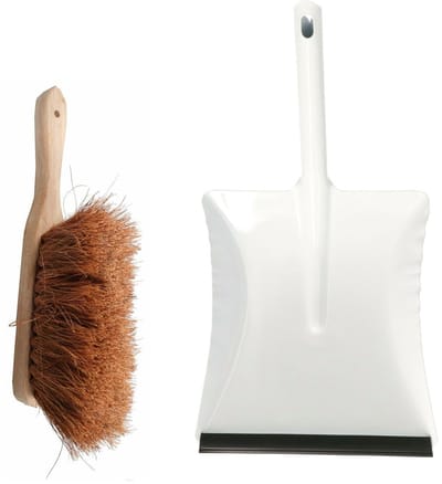 Benson Stoffer en Blik combinatie - voor buiten - Veger hout met kokosvezels van 30 cm - Wit metalen blik van 22 x 22 cm