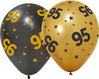 6 Ballonnen 12" 3 met goud / 3 zwart 95 jaar Golden Celebrations - Versiering Slinger Feestdecoratie Decoratie Verjaardag Jubileum Ballon Feest