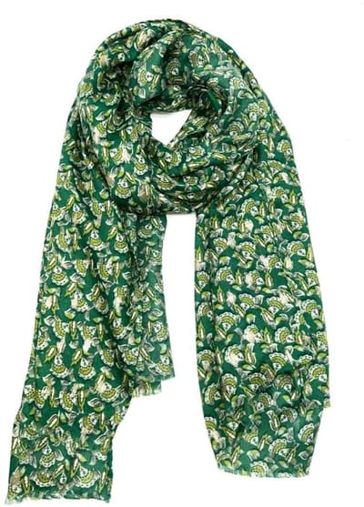Lange dames sjaal Emilie-gebloemd motief-groen wit goud lime smaragd olijf