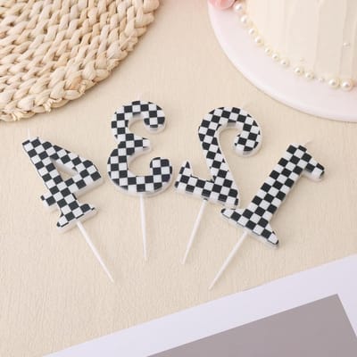 Dailygoods - Raceauto Verjaardagskaars, Zwart-wit Geruite Vlagkaarsen Cijferkaars Happy Birthday Feestdecoratie Taarttopper voor Jongens Kinderen Raceautothema Feestartikelen (Nummer 1)
