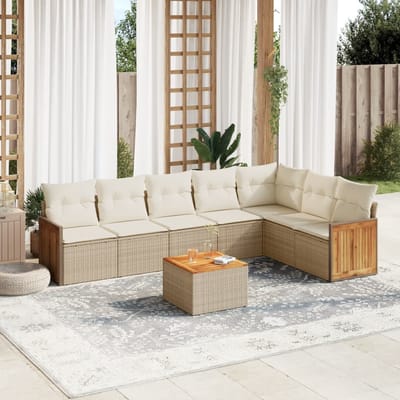 vidaXL - 8-delige - Loungeset - met - kussens - poly - rattan - beige