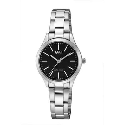 Q&Q C229-802Y - Horloge - Analoog - Dames - Vrouwen - Stalen band - Rond - Metaal - Streepjes - Zilverkleurig - Zwart