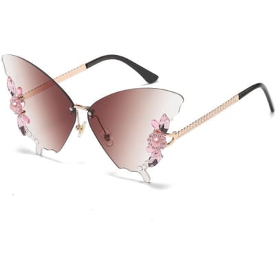 Les Lunettes de Soleil Sans Monture en Forme de Papillon pour Soirée Dansante Incrustées de Diamants Femmes Lunettes de Soleil Exagérées Femmes Visage Rond Grand Visage [Source factory straight hair]