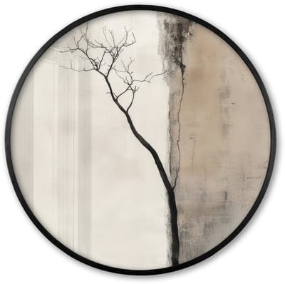 Poster in lijst Rond - Fotolijst 60x60 cm - Posters - Wabi sabi - Plant - Beige - Ronde posterlijst zwart - Decoratie - Wanddecoratie woonkamer - Muurdecoratie slaapkamer