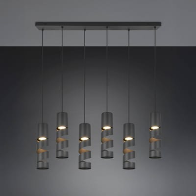 Trio Lighting Stream hanglamp, zwart Lengte 100 cm 6-lamps metaal GU10