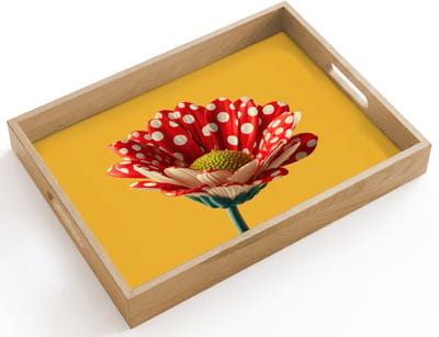 Dienblad hout 40x30 cm - Schootdienblad - Bloem - Rood - Stippen - Borrelplank rechthoek - Plateau dienbladen