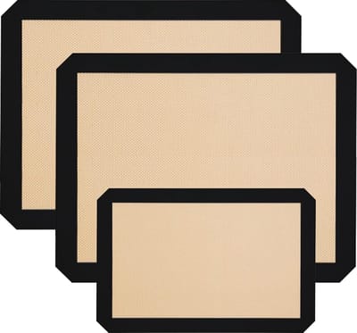 Siliconen bakmat, premium antiaanbakmat, bakmat van voedingskwaliteit, verpakking van 3 herbruikbare ovenvoeringen, deegrolmat, aanrechtmat van voedingskwaliteit (zwart)